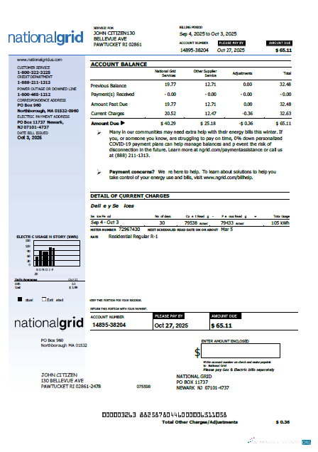 download United Kingdom National Grid utility bill template in Word and PDF formats, version 2 PDF template